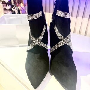 Aspire Black Rhinestone Heeled Boots